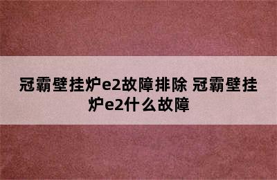 冠霸壁挂炉e2故障排除 冠霸壁挂炉e2什么故障